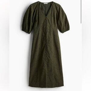 H&M olive eyelet Long Sleeve Dress